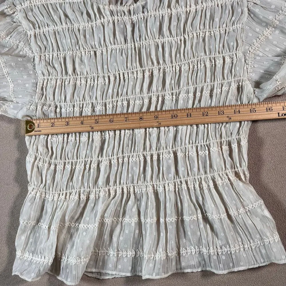 Sheer Women's Fairy Cottage Core Boho Peasant Long Sleeve Blouse Regency Size S